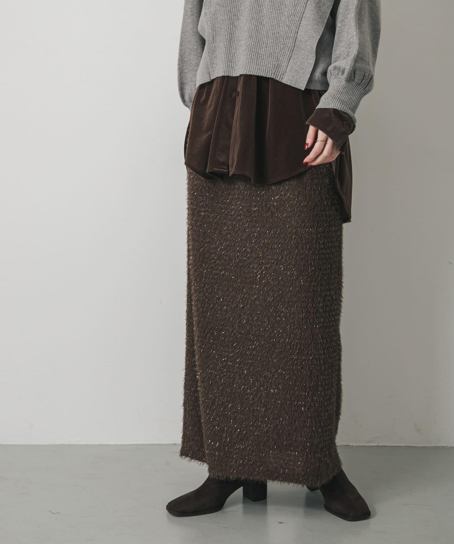 毛絨亮絲面料 半身裙