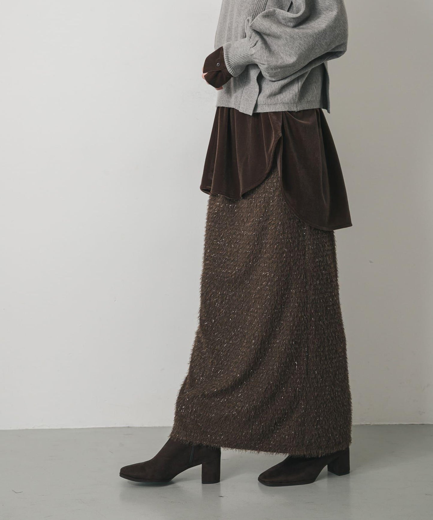 毛絨亮絲面料 半身裙