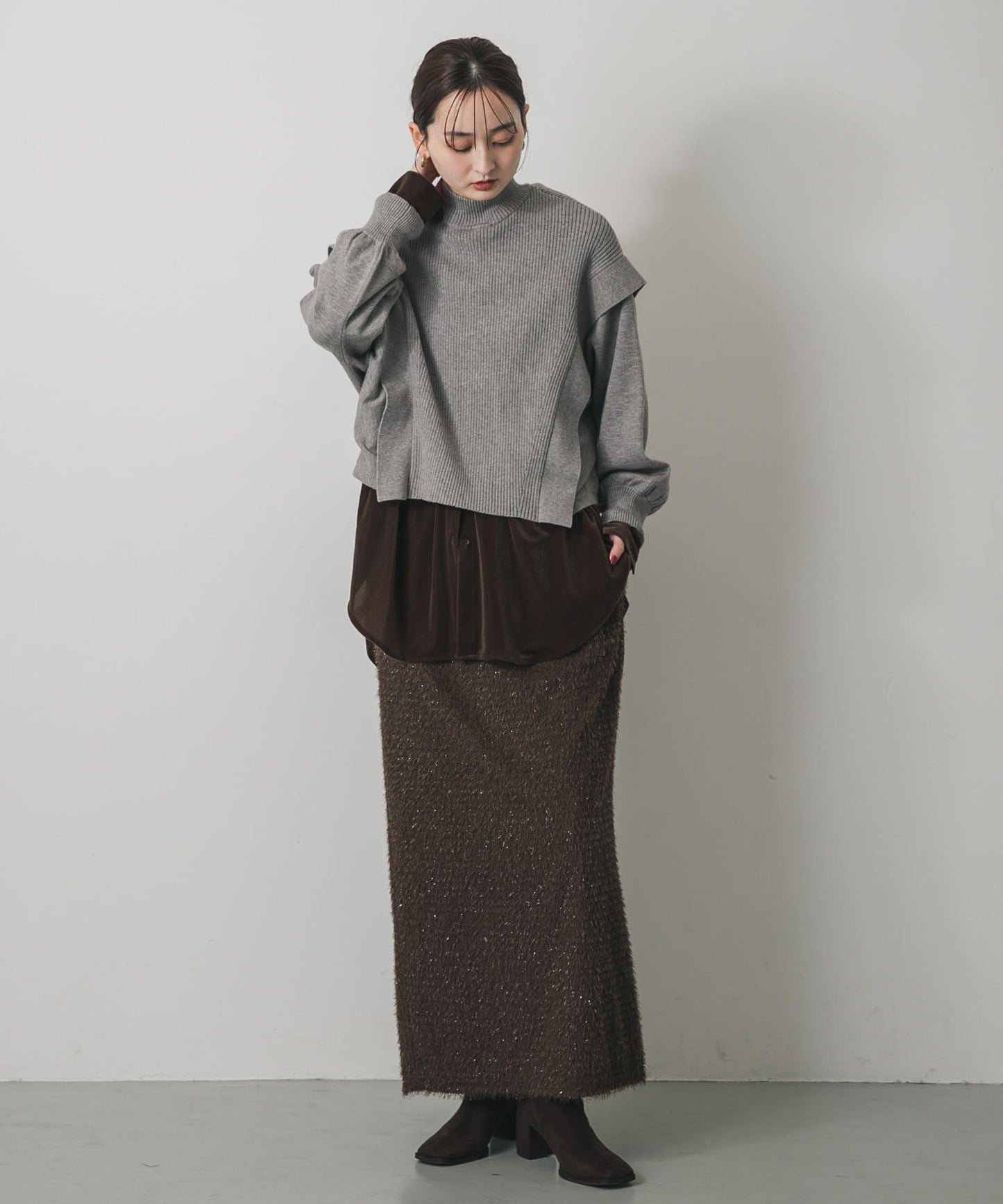 毛絨亮絲面料 半身裙