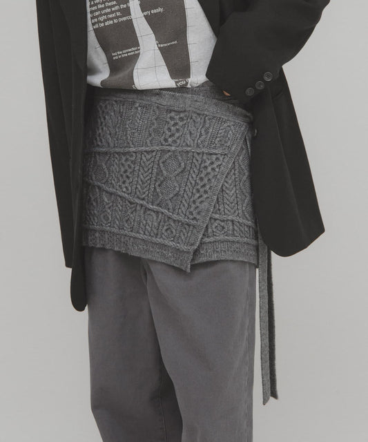 混色麻花紋裹式半身裙