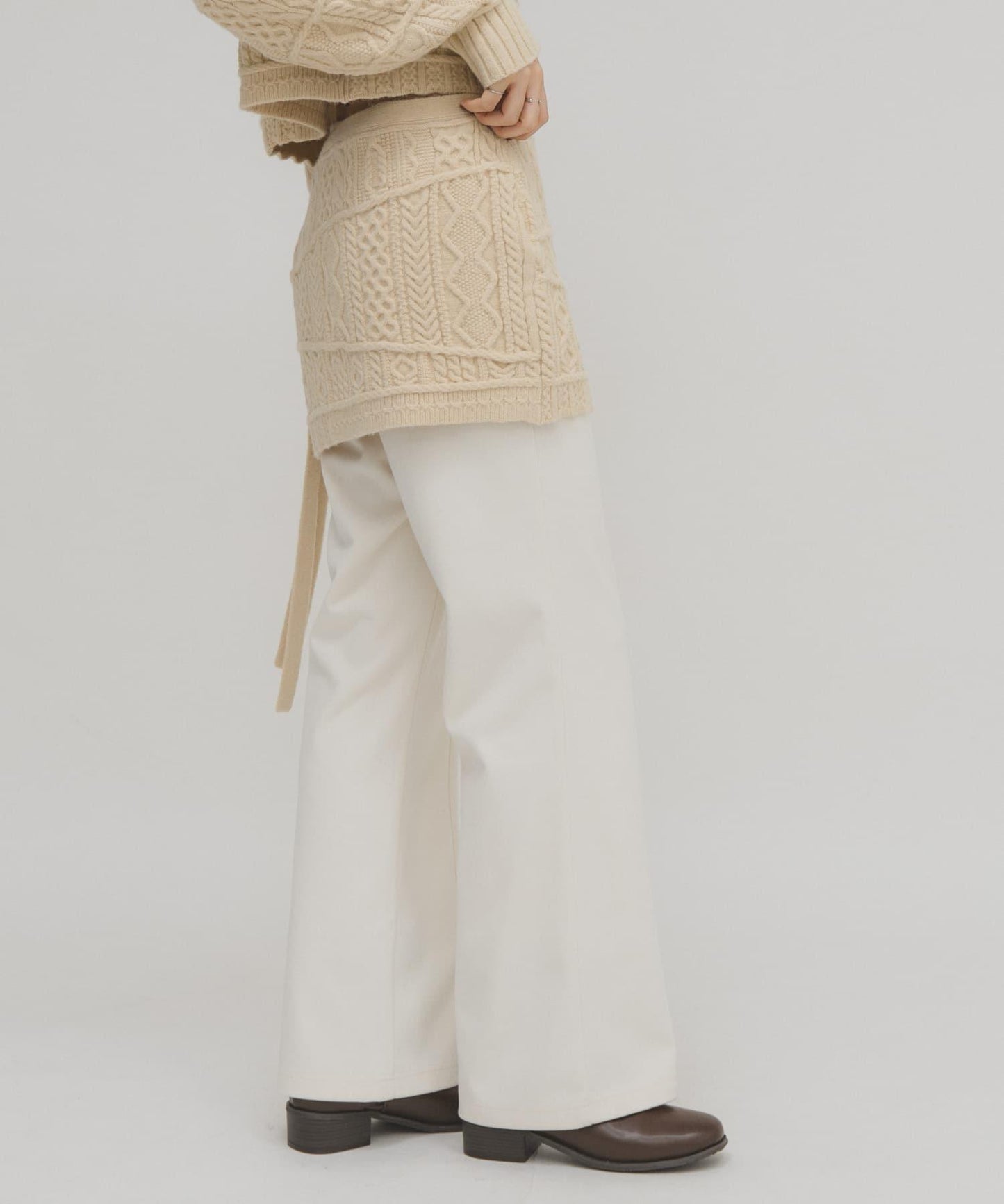 混色麻花紋裹式半身裙