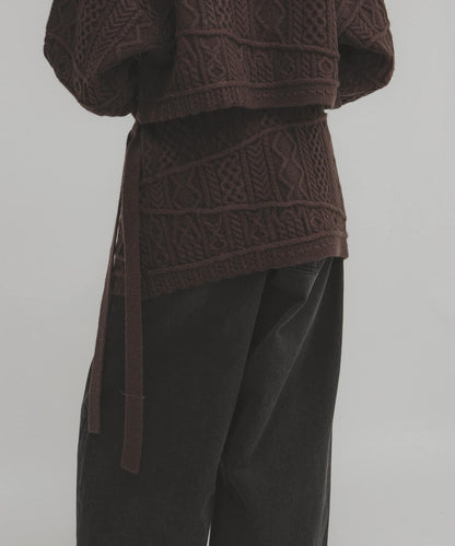 混色麻花紋裹式半身裙