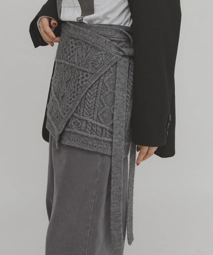 混色麻花紋裹式半身裙