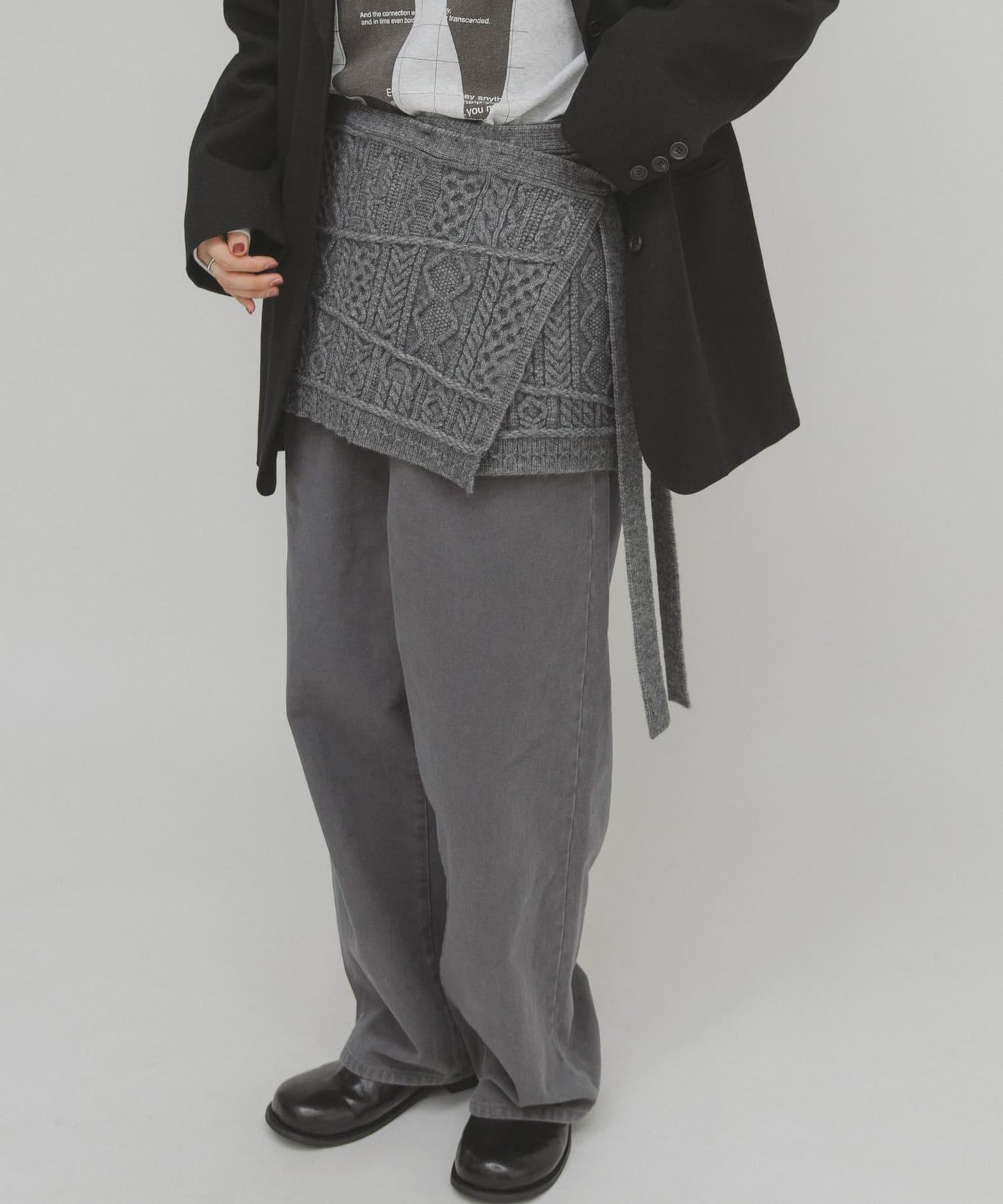 混色麻花紋裹式半身裙