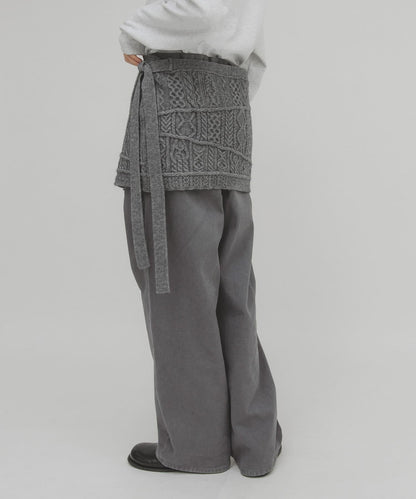 混色麻花紋裹式半身裙