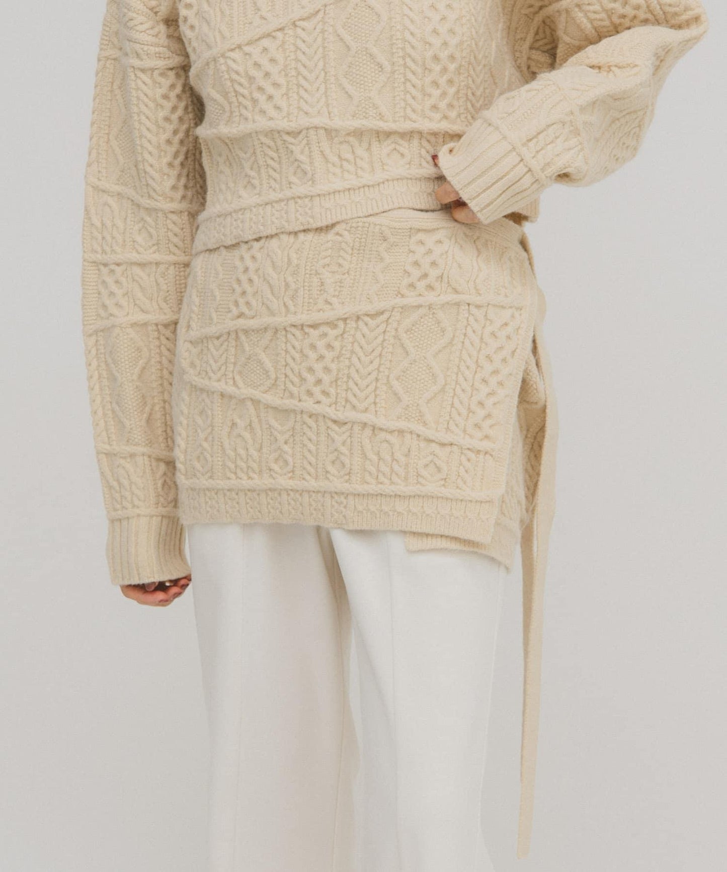 混色麻花紋裹式半身裙