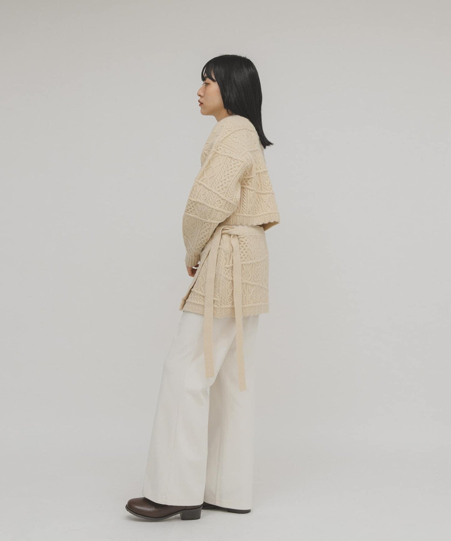 混色麻花紋裹式半身裙