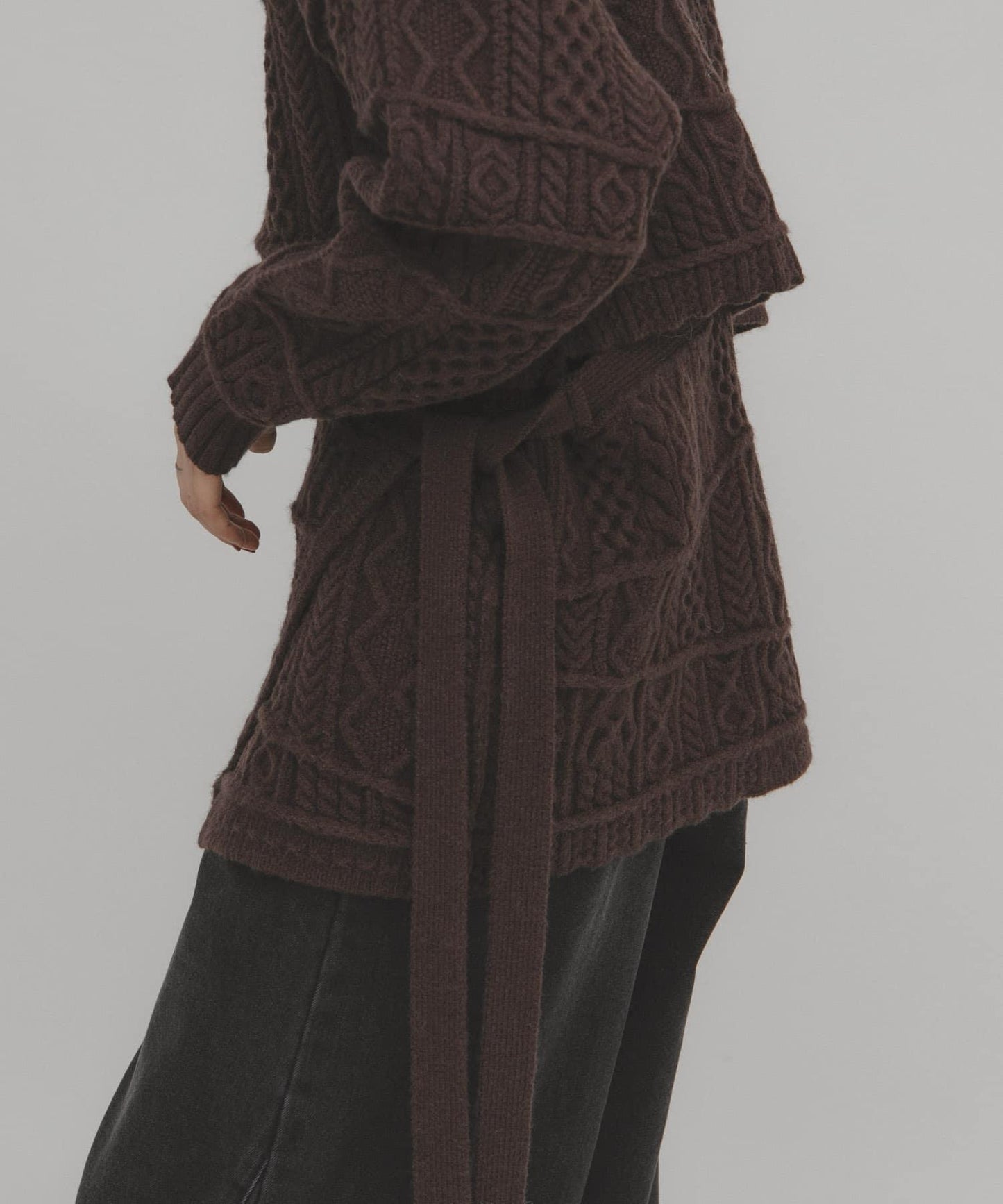 混色麻花紋裹式半身裙