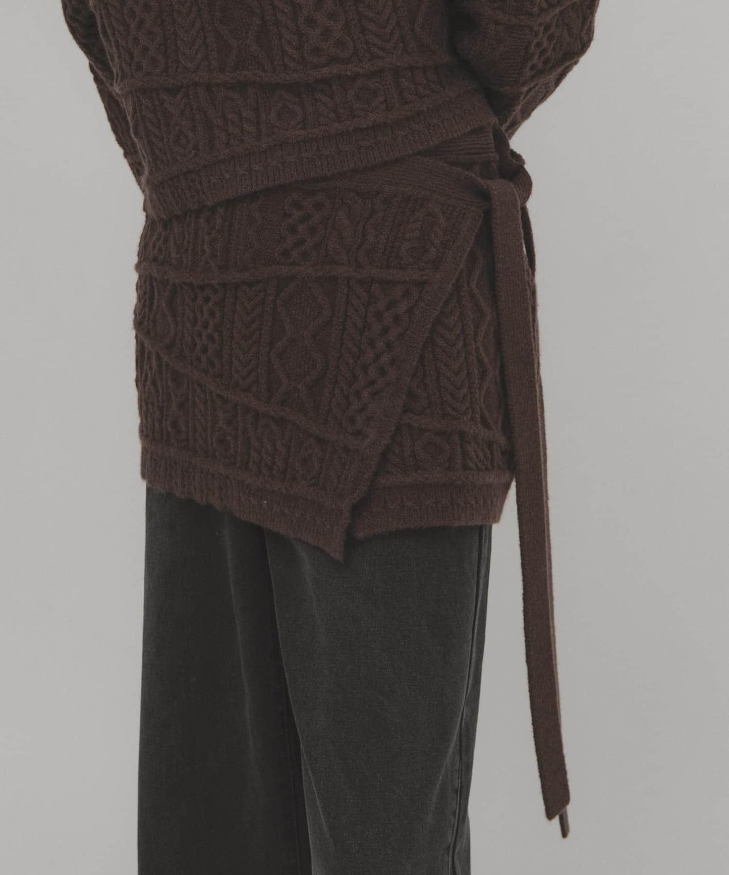 混色麻花紋裹式半身裙