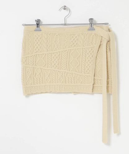 混色麻花紋裹式半身裙