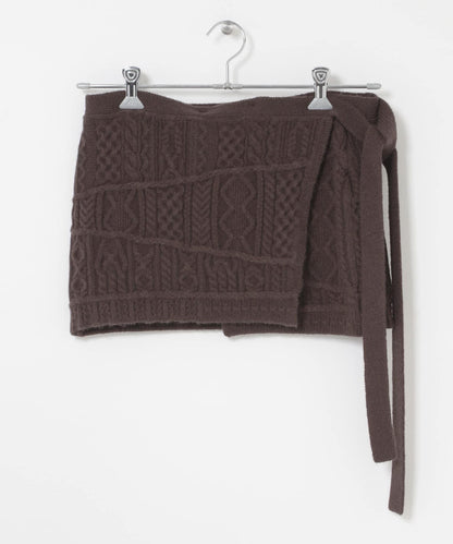 混色麻花紋裹式半身裙