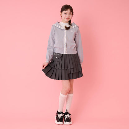 水手領針織開衫＋高領T恤套裝