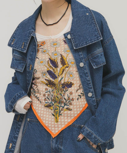 復古花卉圖案絲巾