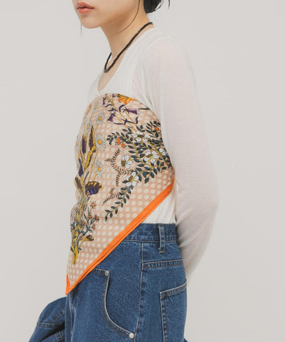 復古花卉圖案絲巾