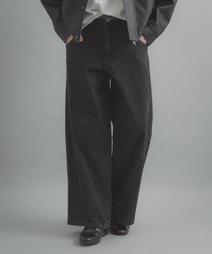 水洗做舊寬鬆闊腿牛仔褲