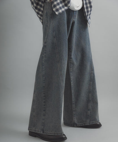 水洗做舊寬鬆闊腿牛仔褲