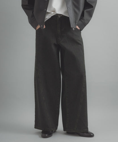 水洗做舊寬鬆闊腿牛仔褲