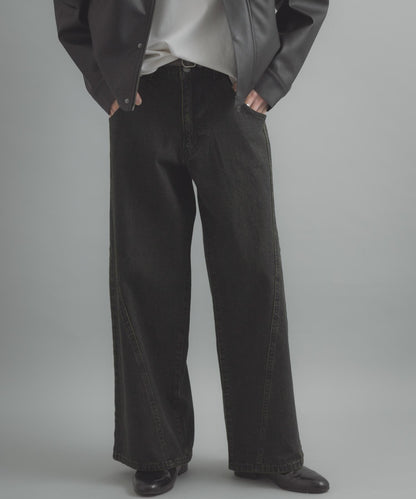 水洗做舊寬鬆闊腿牛仔褲