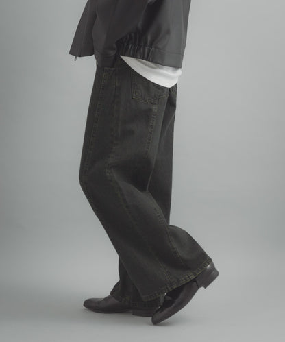 水洗做舊寬鬆闊腿牛仔褲