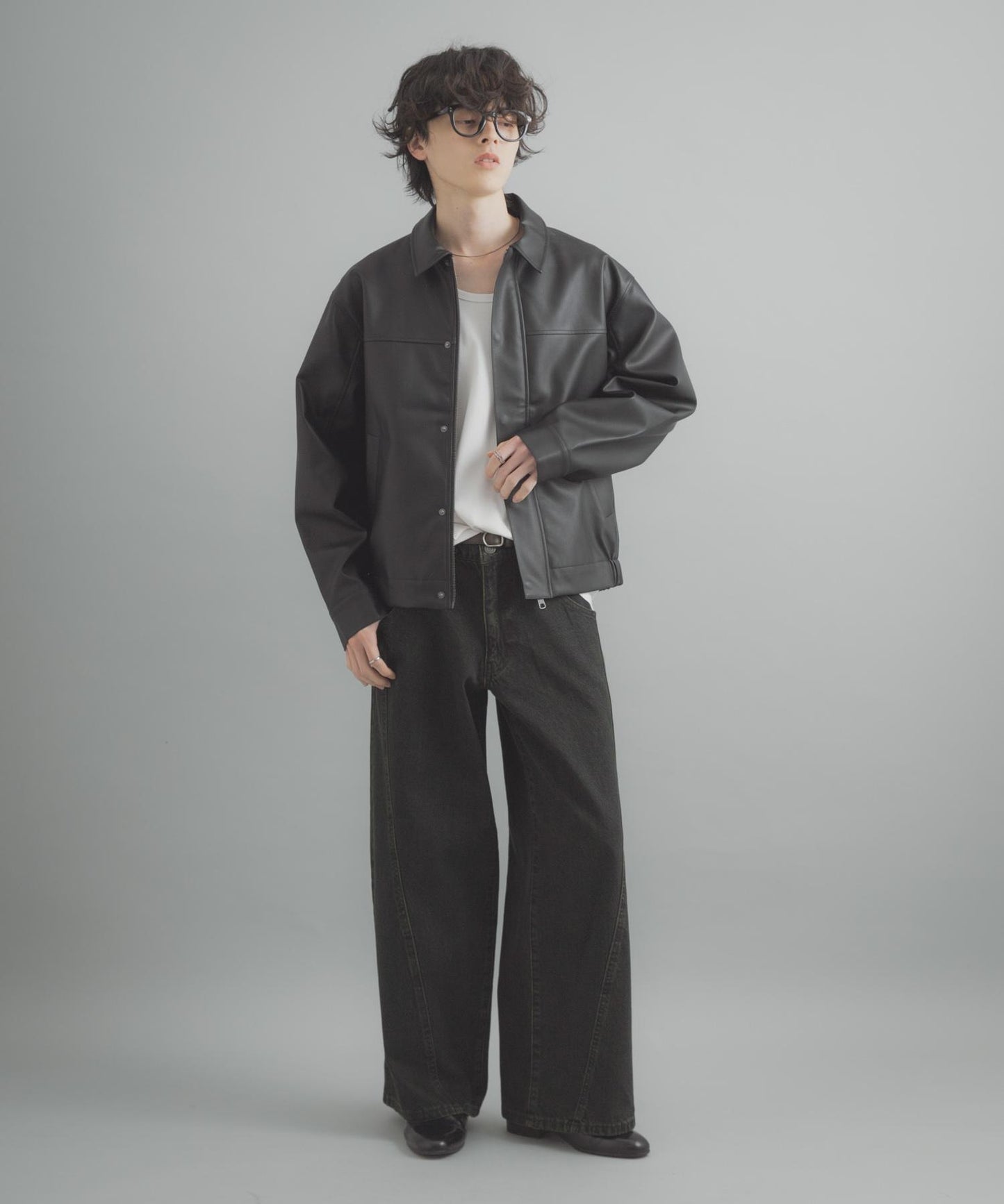 水洗做舊寬鬆闊腿牛仔褲