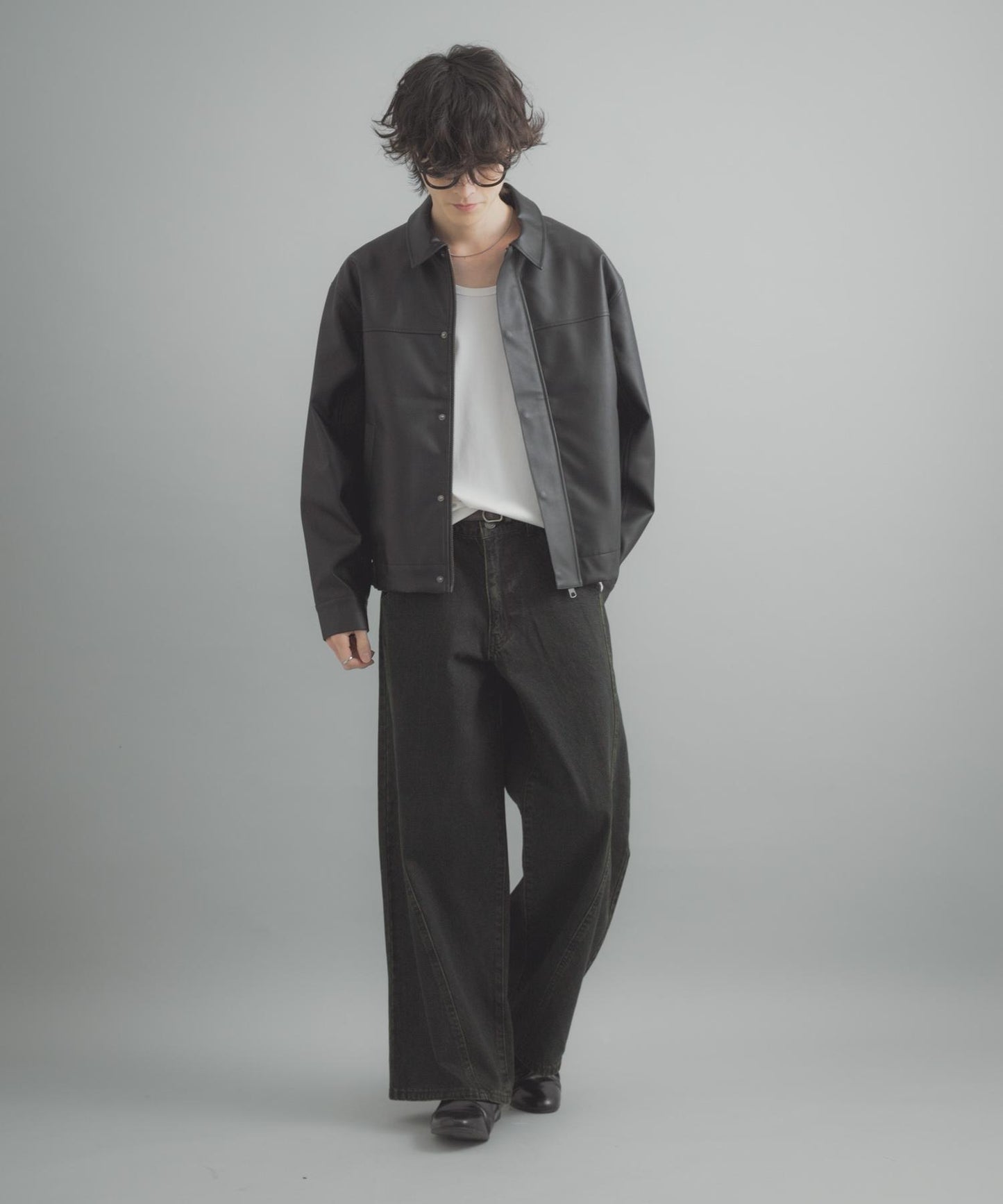 水洗做舊寬鬆闊腿牛仔褲