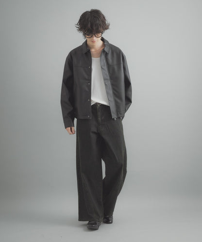 水洗做舊寬鬆闊腿牛仔褲