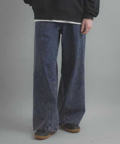水洗做舊寬鬆闊腿牛仔褲