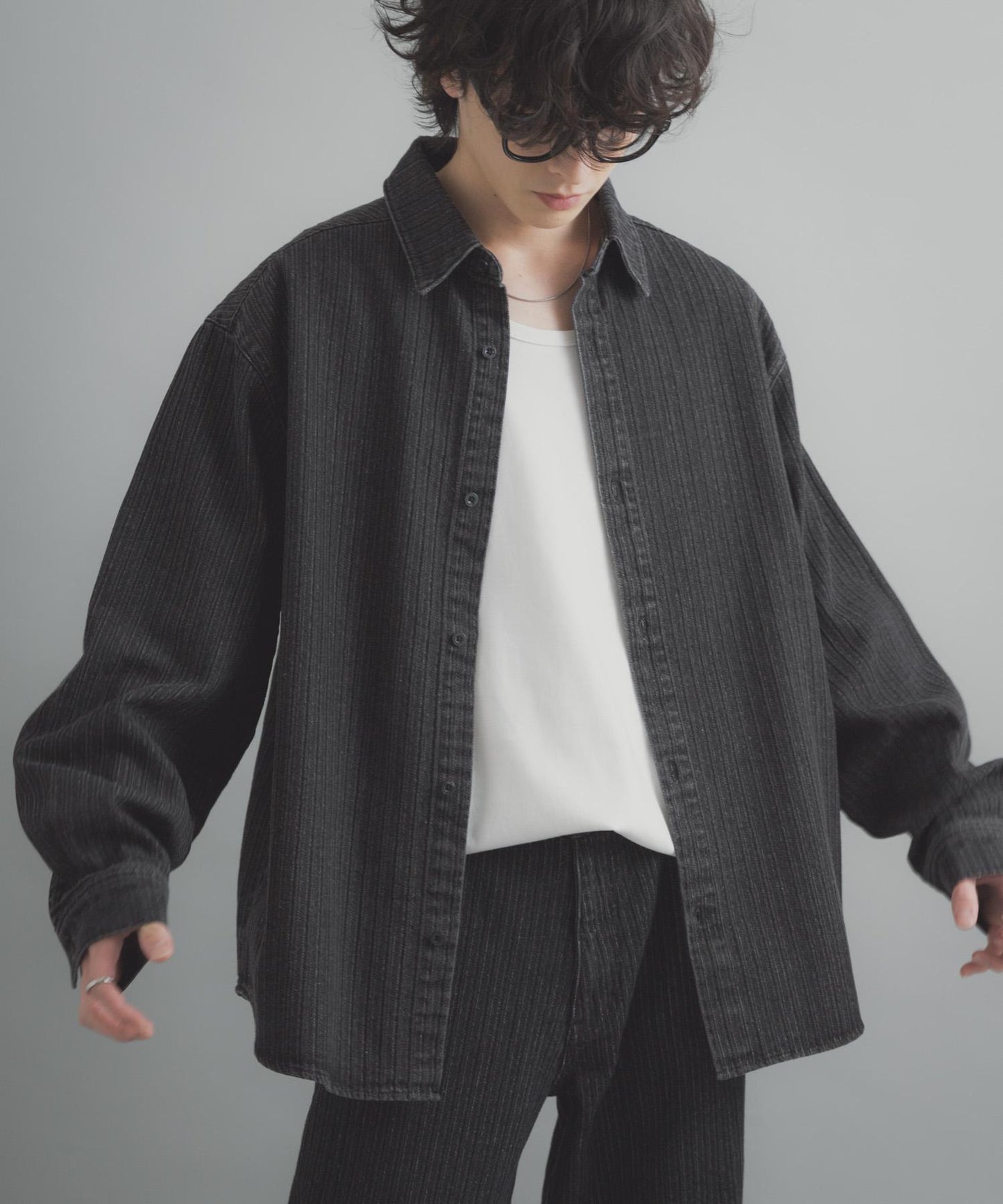 提花牛仔 常規領 襯衫