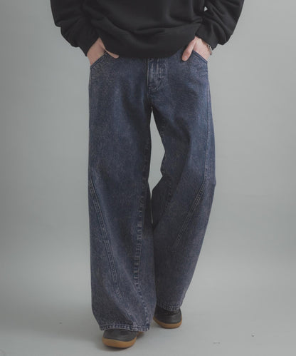 水洗做舊寬鬆闊腿牛仔褲