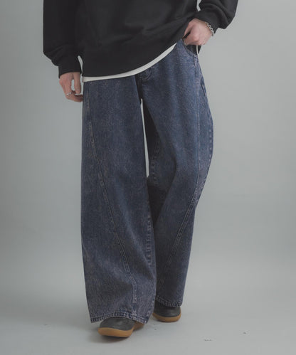 水洗做舊寬鬆闊腿牛仔褲