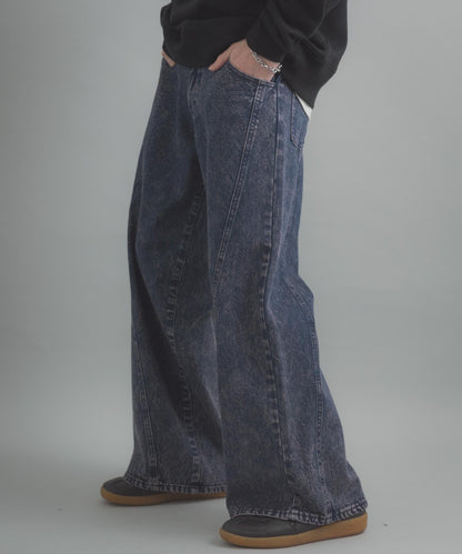 水洗做舊寬鬆闊腿牛仔褲