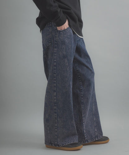 水洗做舊寬鬆闊腿牛仔褲