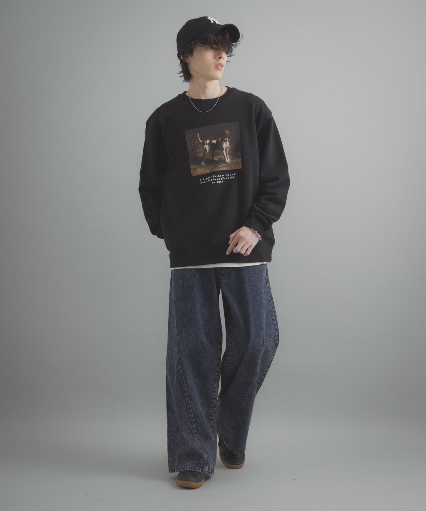 水洗做舊寬鬆闊腿牛仔褲