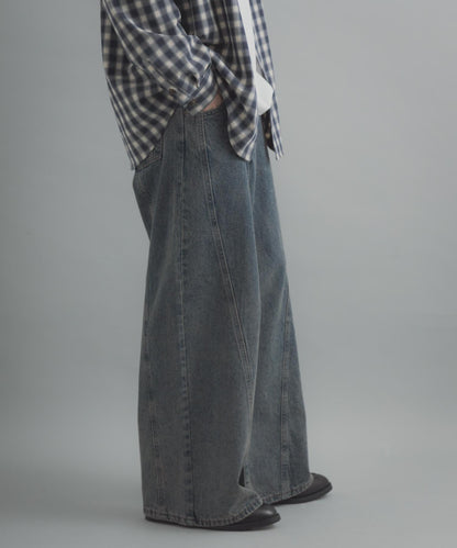 水洗做舊寬鬆闊腿牛仔褲