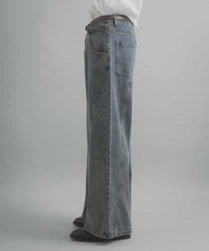 水洗做舊寬鬆闊腿牛仔褲