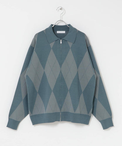可機洗 菱形格 拉鍊 針織開衫