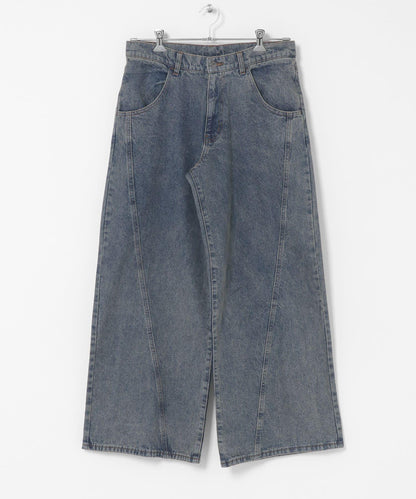 水洗做舊寬鬆闊腿牛仔褲