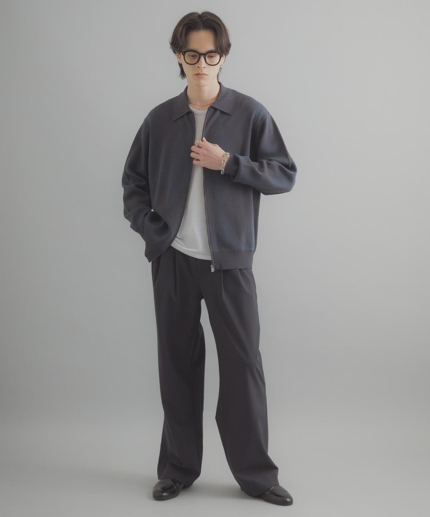 可機洗 菱形格 拉鍊 針織開衫