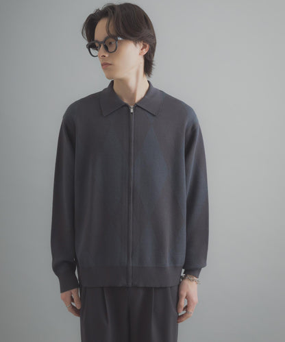 可機洗 菱形格 拉鍊 針織開衫