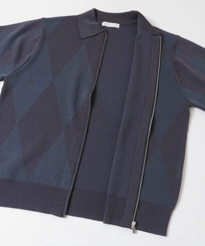 可機洗 菱形格 拉鍊 針織開衫