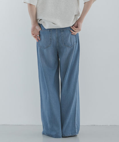 天絲棉抽繩闊腿牛仔褲