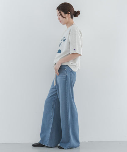 天絲棉抽繩闊腿牛仔褲