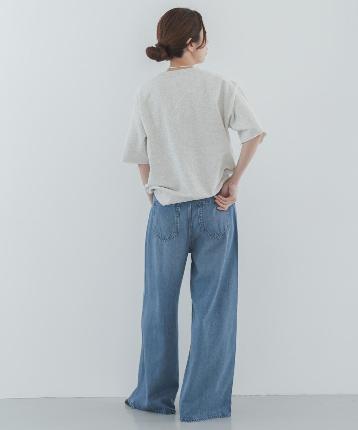 天絲棉抽繩闊腿牛仔褲