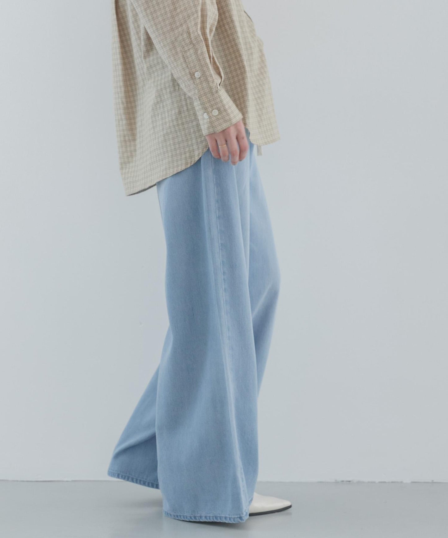 天絲棉抽繩闊腿牛仔褲