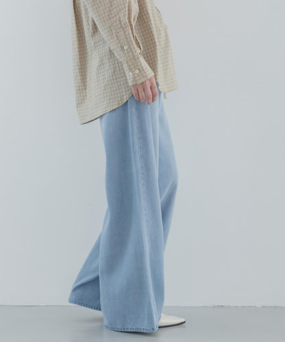 天絲棉抽繩闊腿牛仔褲