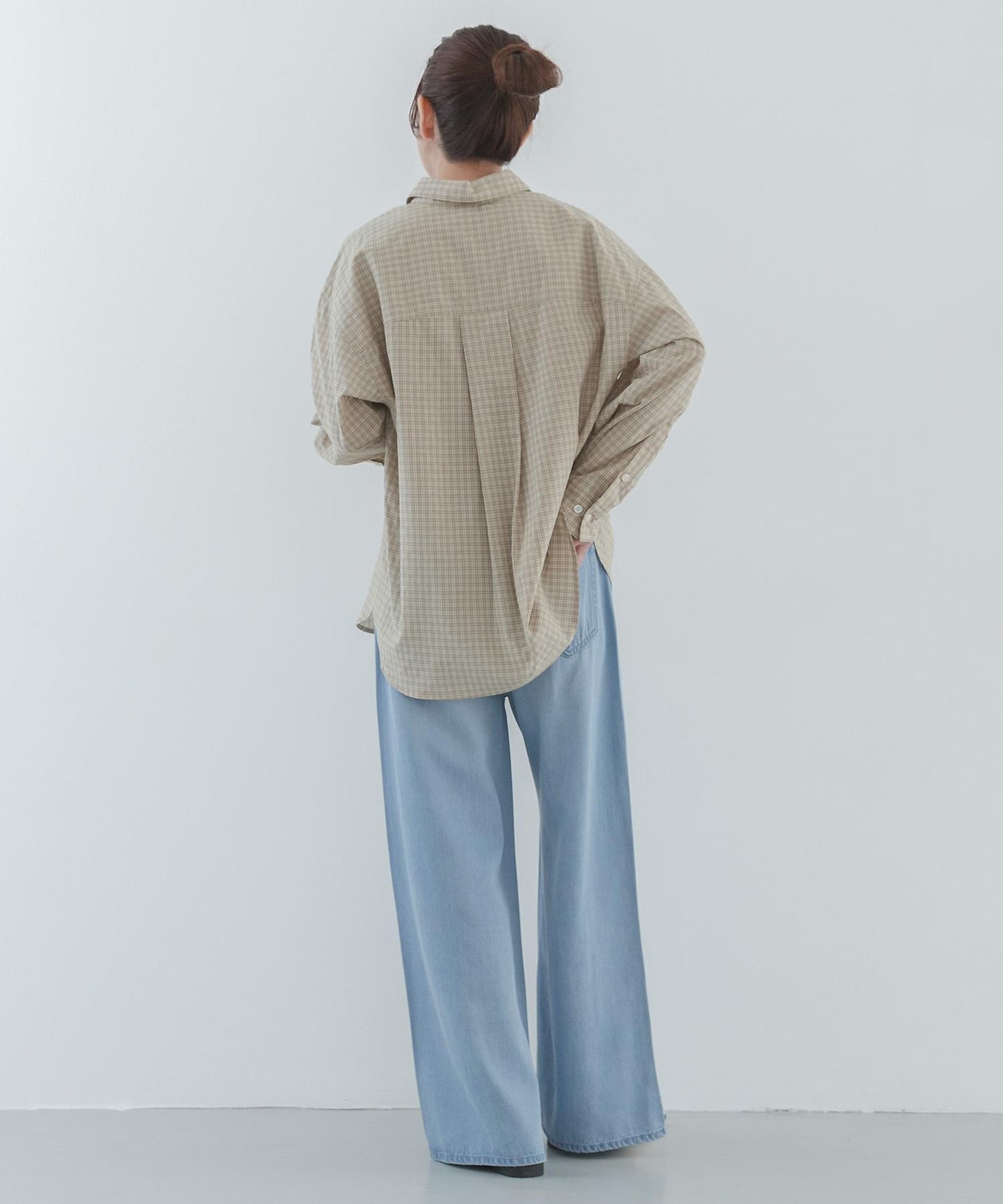 天絲棉抽繩闊腿牛仔褲