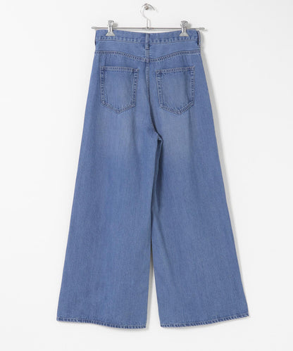 天絲棉抽繩闊腿牛仔褲