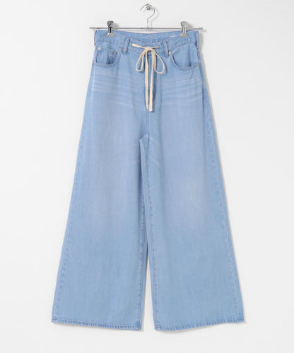 天絲棉抽繩闊腿牛仔褲