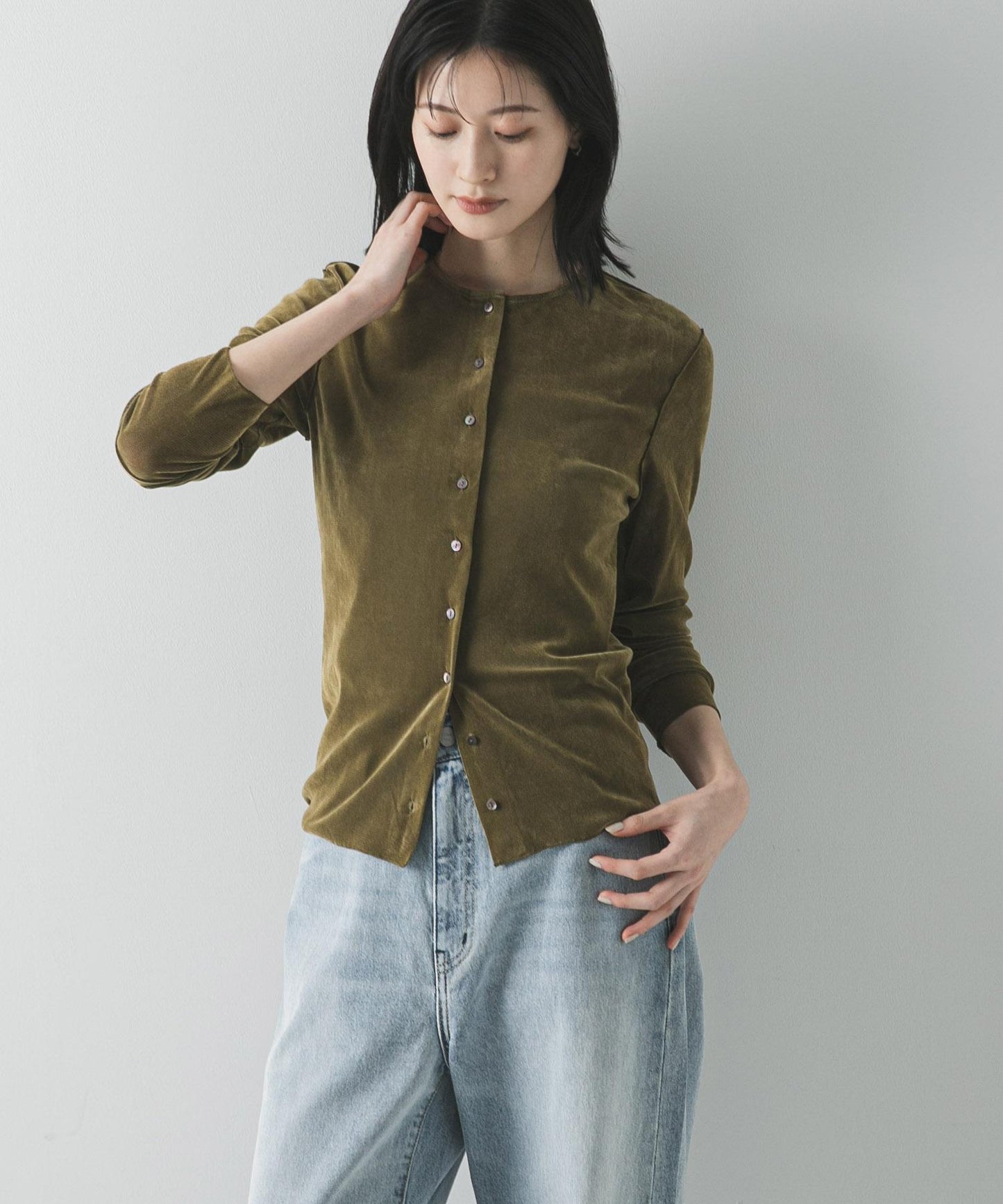 輕薄植絨短款針織開衫