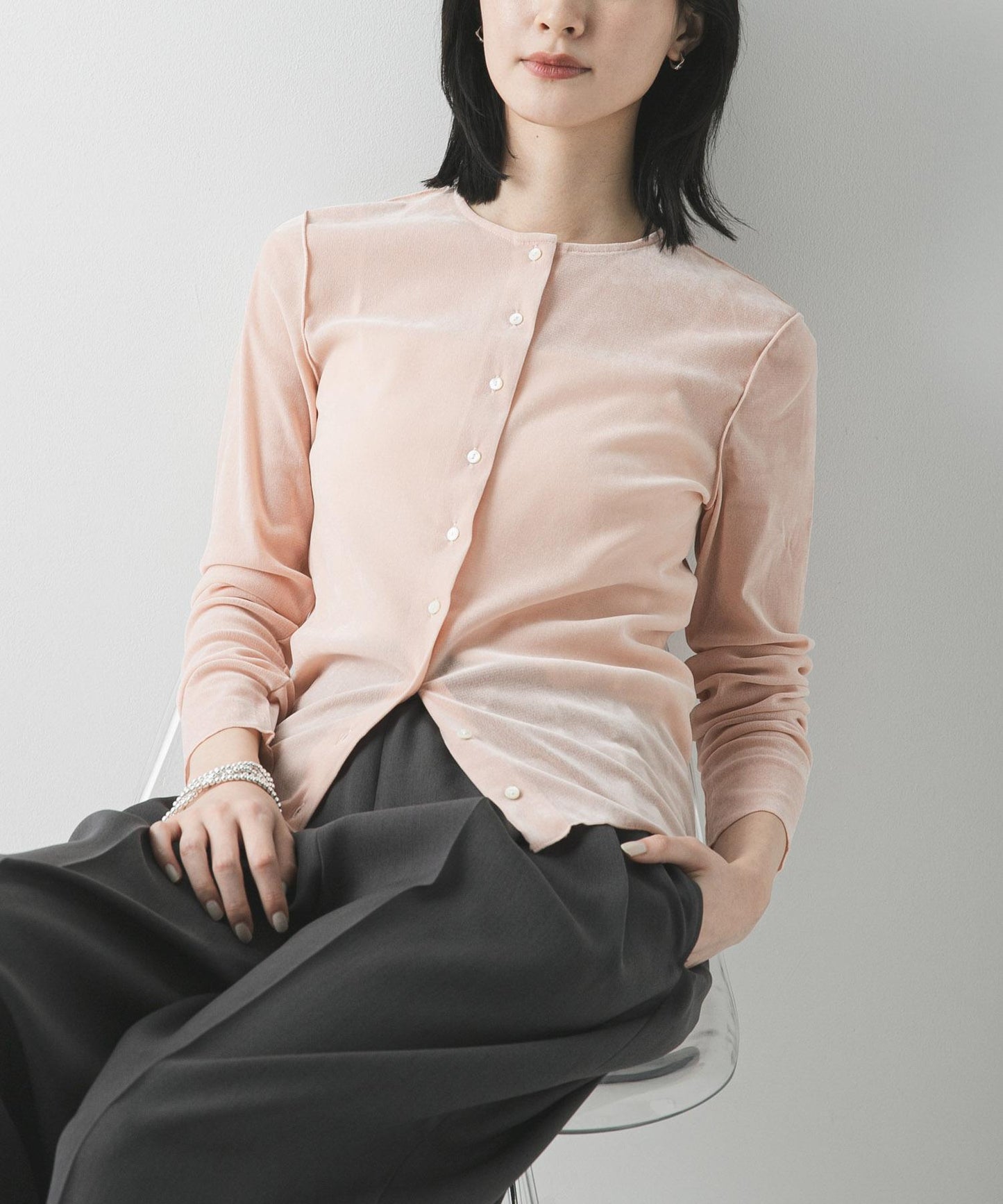 輕薄植絨短款針織開衫